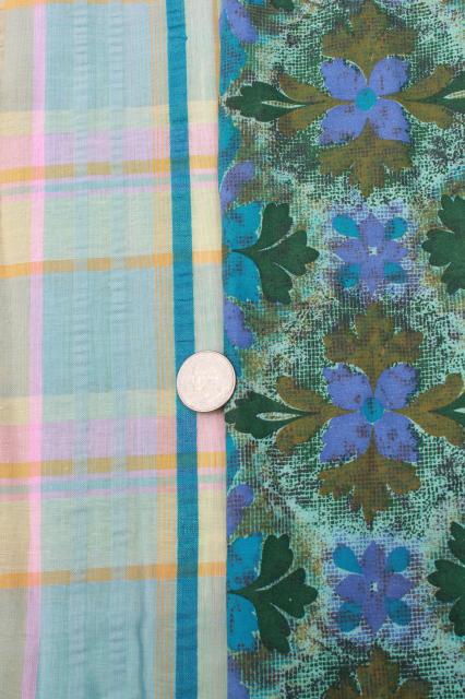 vintage fabric lot of craft sewing quilting fabrics - green, lavender, aqua checks & a few prints