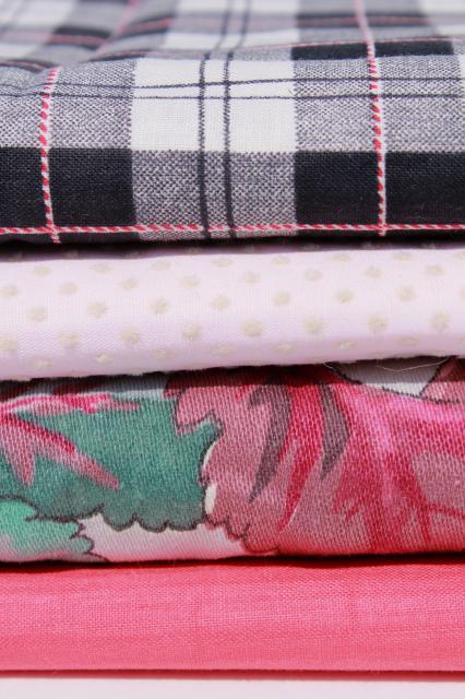 vintage fabric lot of craft sewing quilting fabrics - plaid, floral on grey, pink