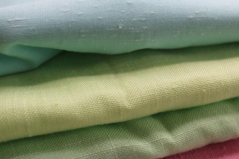 vintage fabric lot, solid color pastels poly blend linen weave material nice for table linens