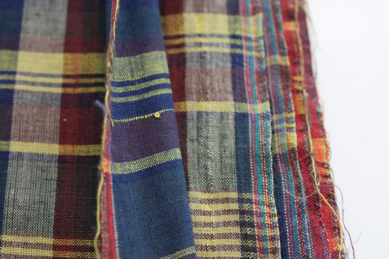 vintage fabric, madras plaid cotton soft light shirting summer tropical sewing 