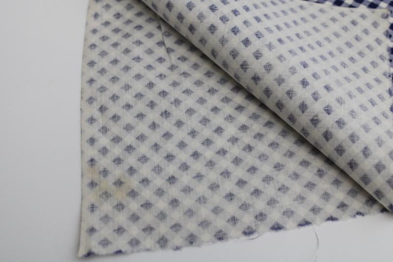 vintage fabric w/ navy blue & white checkered print, quilting or shirt weight cotton