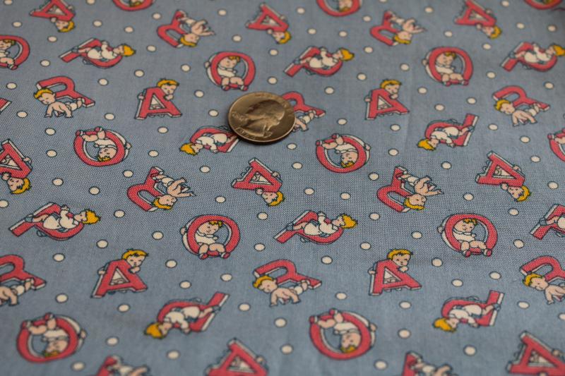 vintage fabric, novelty quilting weight cotton w/ baby print alphabet letters