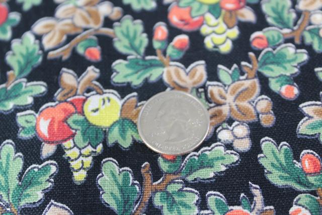 vintage fabric, sturdy cotton duck w/ red & yellow apples print on black