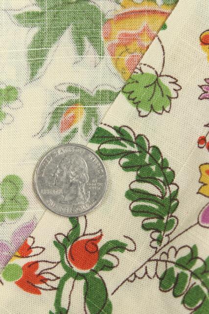 vintage fabric, wildflowers floral print linen weave cotton / rayon