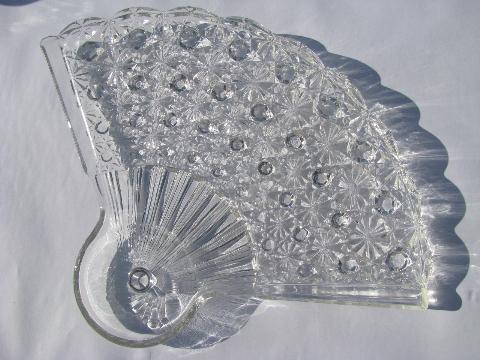 vintage fan pattern pressed glass snack plates, to hold punch cups