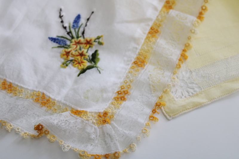 vintage fancywork hankies w/ tatting, embroidery, tenerife lace