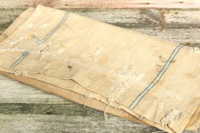 vintage farm country primitive heavy cotton grain sack, Amoskeag seamless striped feed bag