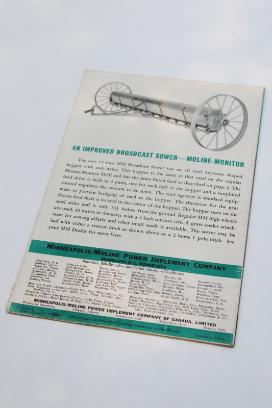 vintage farm equipment catalog, Minneapolis Moline Monitor MM Modern Machinery grain drills