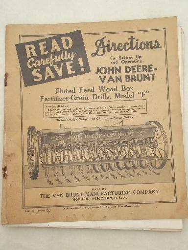 vintage farm equipment manual for John Deere Van Brunt wood box grain drill