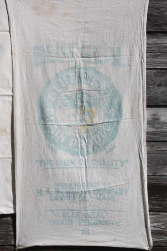 vintage farm feed & seed bags lot, 100 lb cotton sacks w/ old printed ...