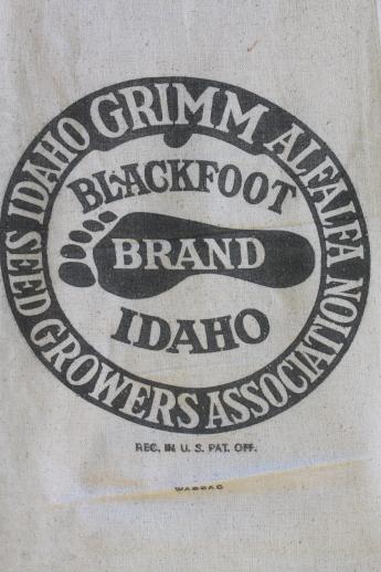 vintage farm seed cotton feedsack w/ Idaho Blackfoot advertising graphics