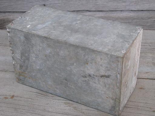 vintage farm tool box, primitive old painted wood crate w/ galvanized tin