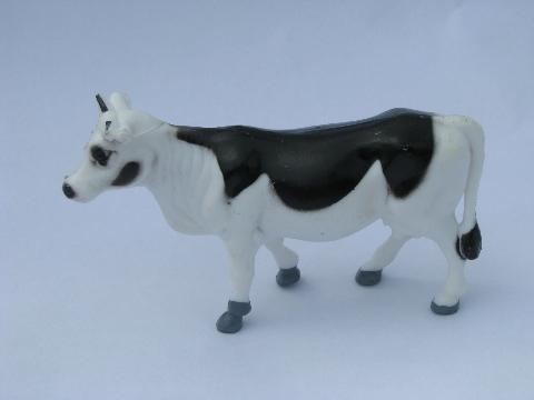 vintage farm toy animals, large old plastic cow lot, model holstein cows