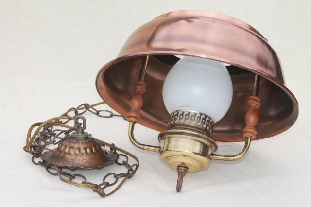 vintage farmhouse kitchen pendant lamp, hanging light w/ antique copper color metal shade