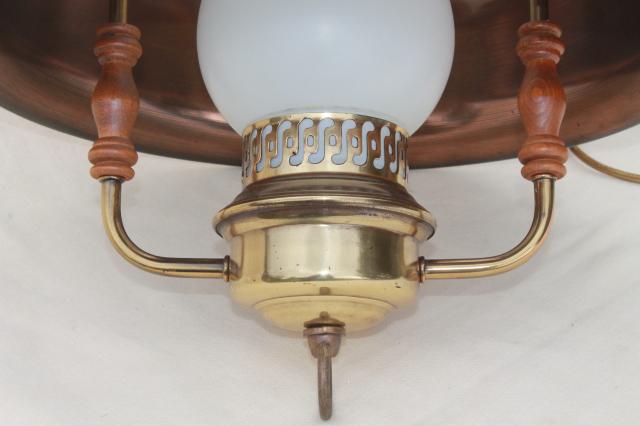 vintage farmhouse kitchen pendant lamp, hanging light w/ antique copper color metal shade
