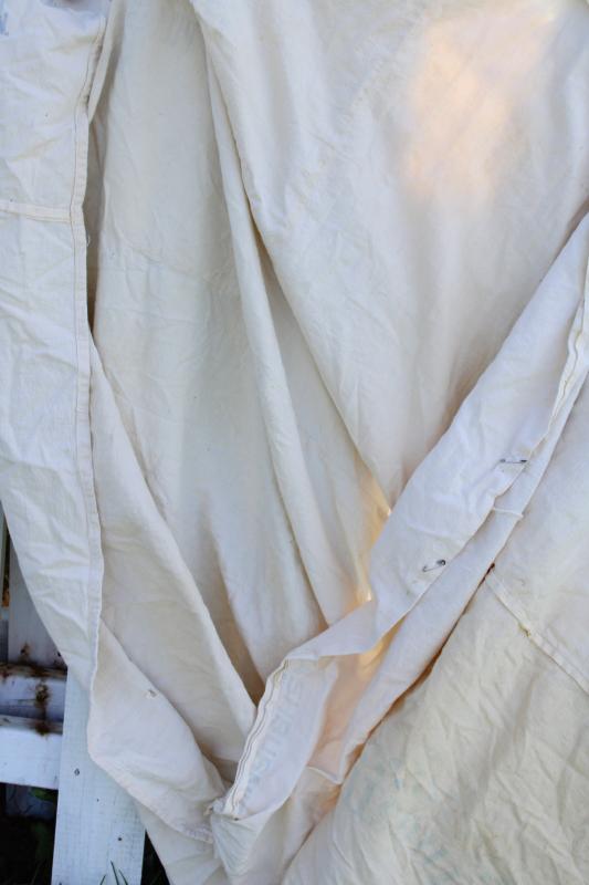 vintage farmhouse primitive cotton flour sack bed cover w/ old advertising printed sacks