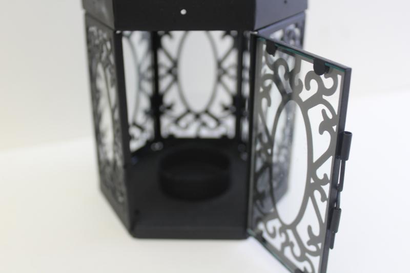 vintage farmhouse style candle lantern, black metal glass birdcage lamp for table or hanging
