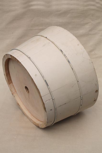 vintage farmhouse whitewash wood barrel bucket stand for antique primitive feather tree