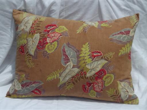 vintage feather bed pillow w/ old floral print cotton fabric cover