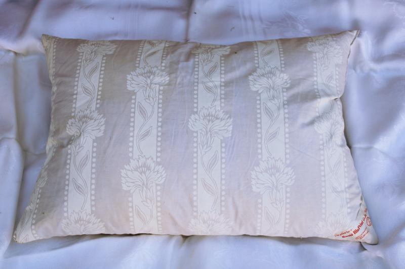 vintage feather pillow in Harris cotton ticking fabric, all white farmhouse style