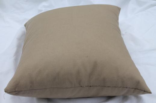 vintage feather pillow, rustic camp / camping pillow w/ brown cotton twill cover