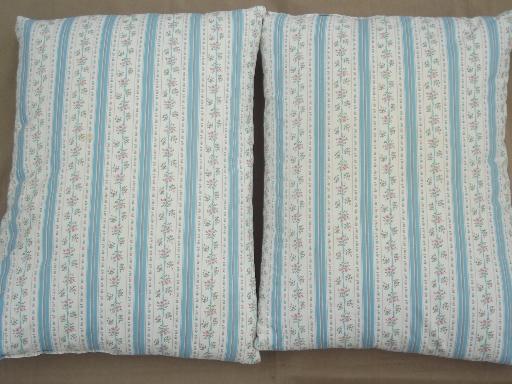 vintage feather pillows w/ cottage flowered stripe cotton ticking fabric