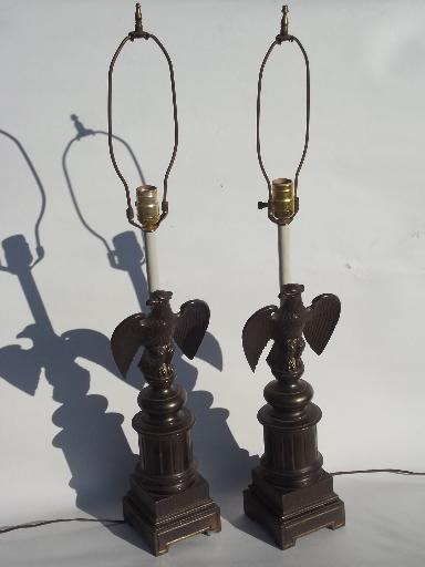 vintage federal eagle table lamps, cast metal w/ antique brass finish
