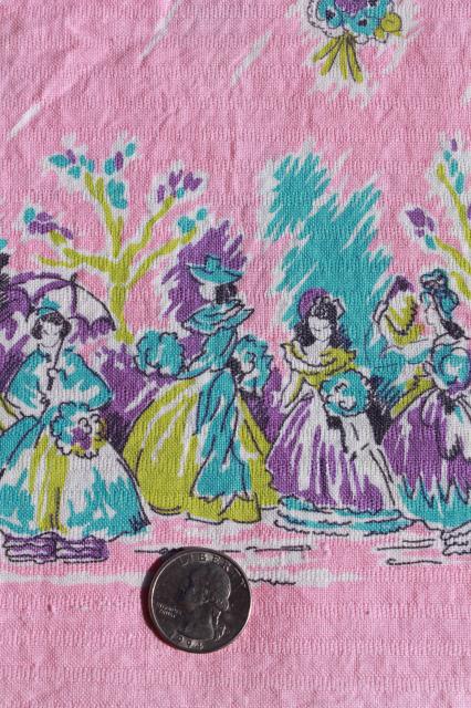 vintage feed sacks w/ parasol ladies southern belles border print ticking stripe textured weave cotton
