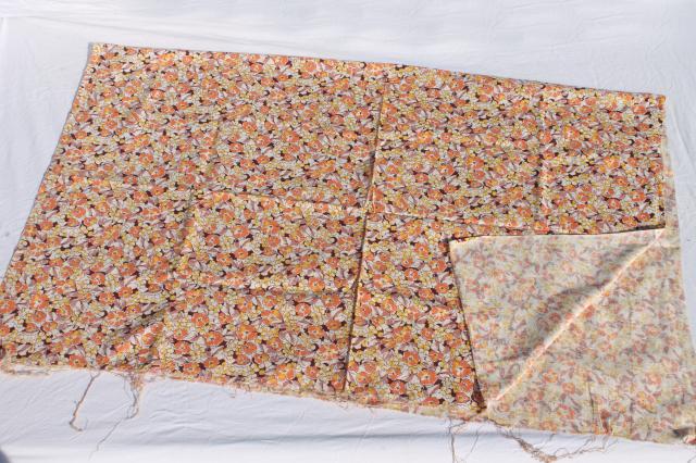 vintage feedsack fabric, shades of orange print cotton florals collection mixed prints