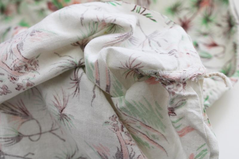 vintage feedsack w/ original stitching, cotton print fabric tropical paradise Hawaii or Tahiti?