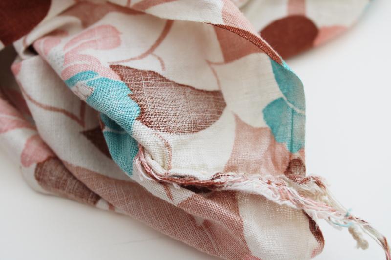 vintage feedsack w/ original stitching, tropical flowers hawaiian print fabric