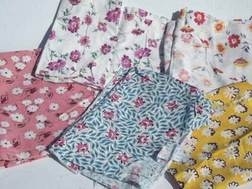 vintage feedsack prints, cotton print feed sack quilt fabric pieces lot