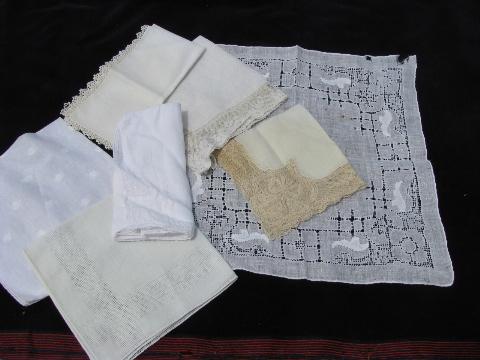 vintage fine cotton and linen hankies, huge lot whitework lace handkerchiefs