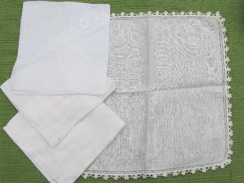 vintage fine cotton and linen hankies, lot whitework lace handkerchiefs