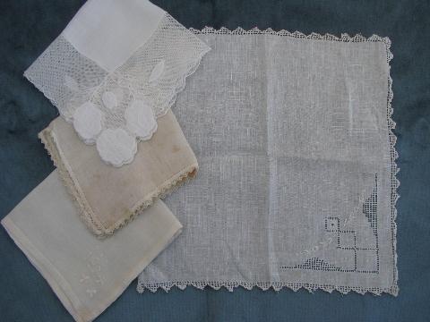vintage fine cotton & linen hankies, lot whitework lace handkerchiefs