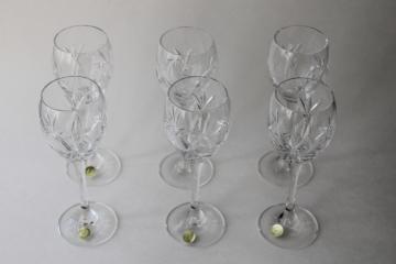 vintage fine cut lead crystal stemware, set of six wine glasses Czech labels