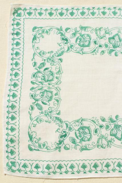 vintage fine linen place mats & table runner, white w/ Irish green border print