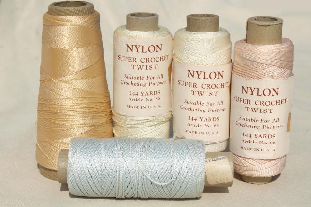 vintage fine nylon thread for crochet, sewing, embroidery, pale pastel colors