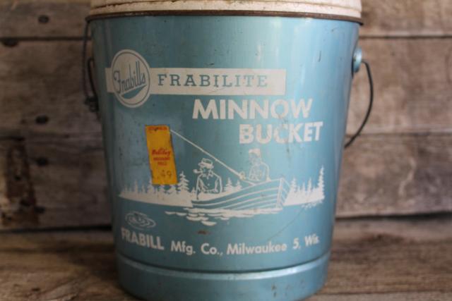 Lot - Vintage Minnow Bucket Frabill's Blue Waters Fishing Bait Bucket