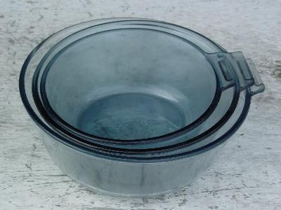 vintage flameware Pyrex sapphire blue pans