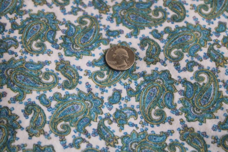 vintage flannel fabric w/ teal & blue paisley print, 100% cotton so soft