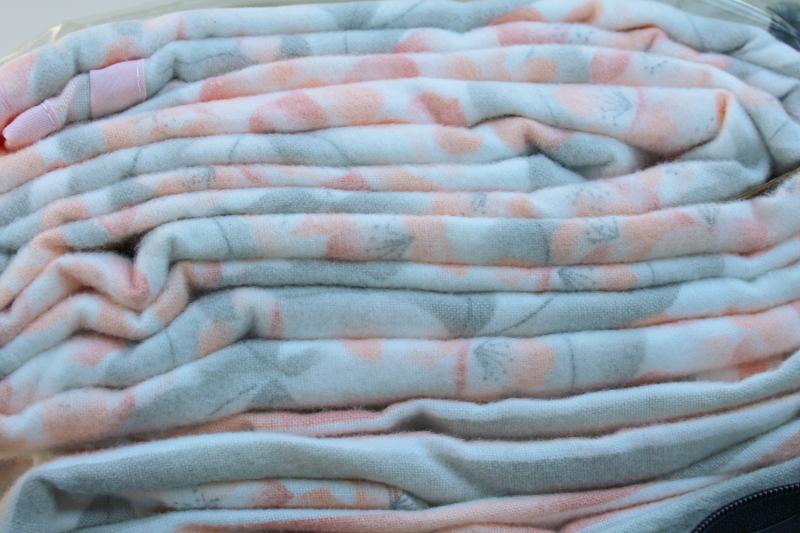 vintage flannel twin sheets set, soft thick cotton fabric bedding coral / grey print