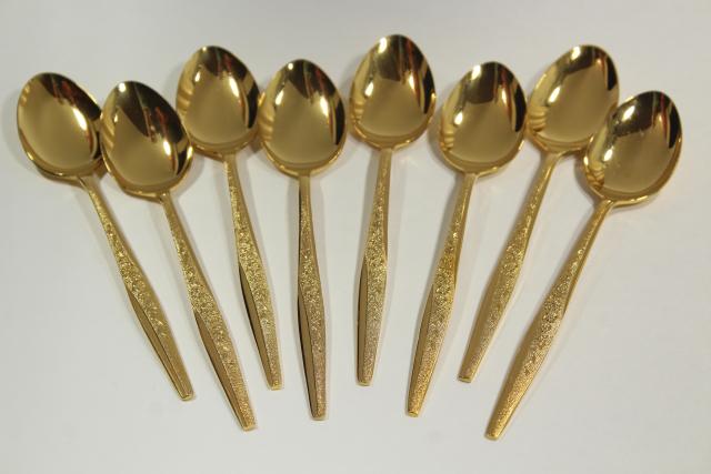 vintage flatware, Golden Bouquet gold electroplate silverware, set of 8 teaspoons