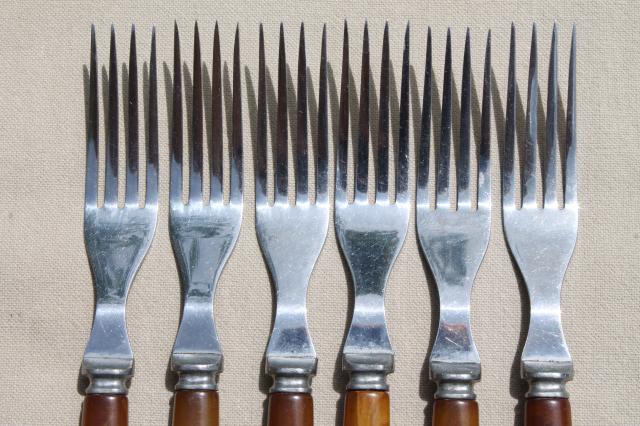 Vintage Flatware Set Forks And Knives W Butterscotch Carmel Bakelite