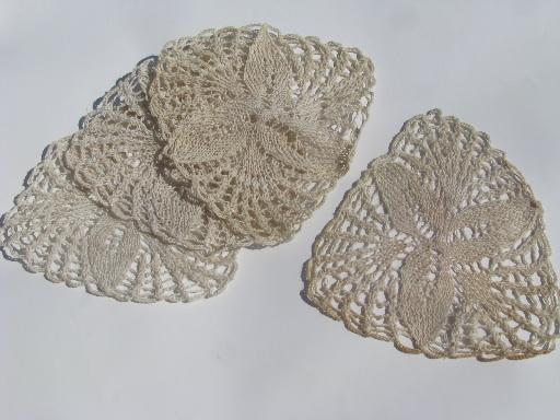 vintage flax linen lace table mats and table cover cloth, lacy crochet