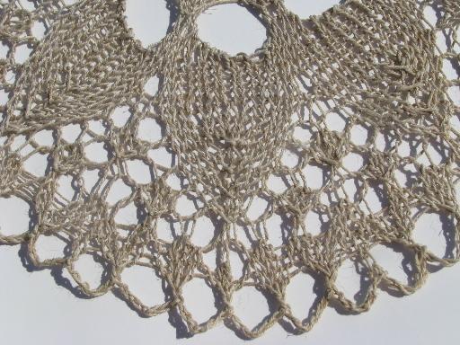 vintage flax linen lace table mats and table cover cloth, lacy crochet