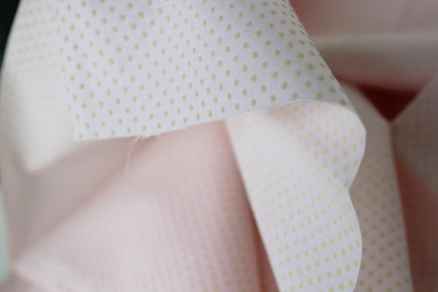 vintage flocked fabric, pindots on pale pink cotton crisp dotted swiss type material