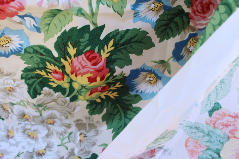 vintage floral polished cotton chintz fabric, bright mix on white garden flowers print