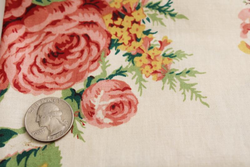 vintage floral print cotton decorator fabric, cottage chic flowers lilacs & roses 