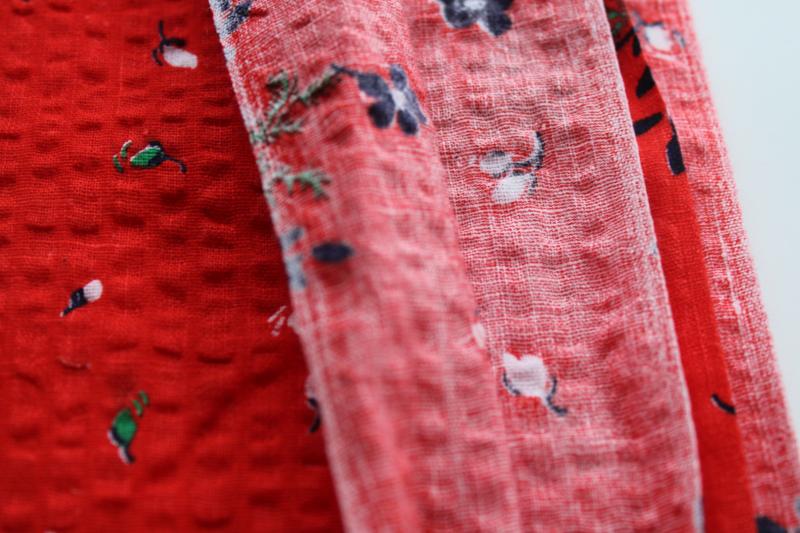 vintage floral print cotton plisse fabric, red & navy blue patriotic summer sewing 